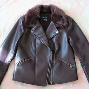 Pleather Faux Fur Collar Plum Moto Biker Jacket